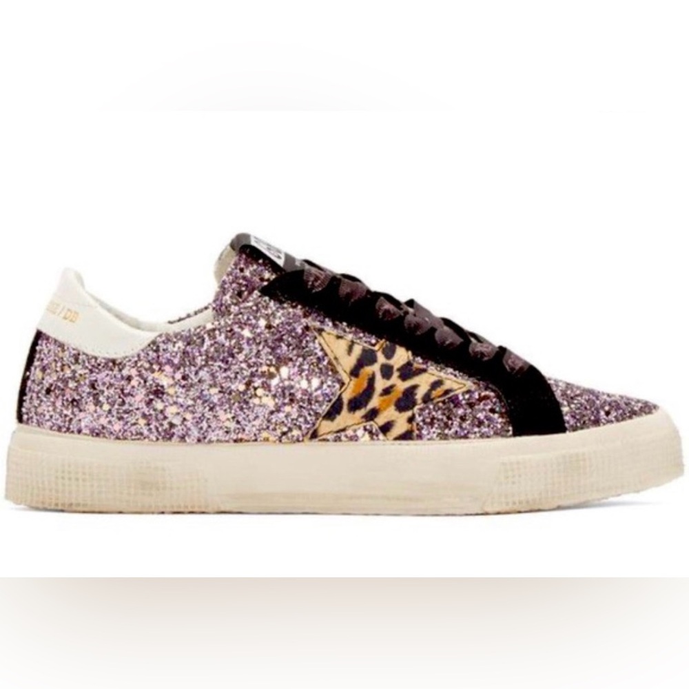 Golden Goose May Gliter lilac/animal print sneakers sz 39